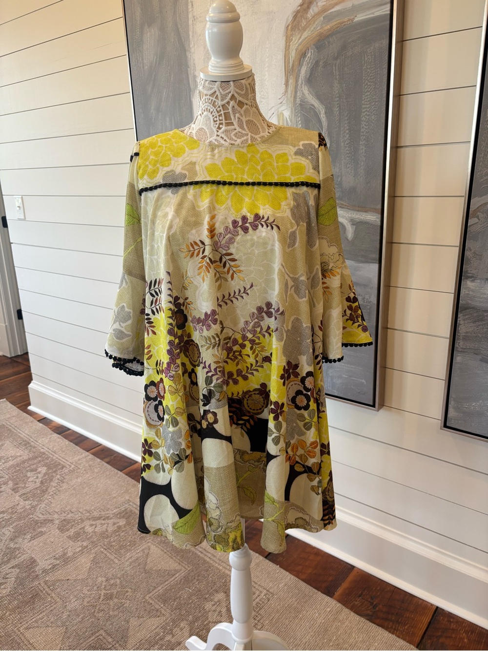 Uncle Frank Yellow Floral Swing Dress with Black Accents